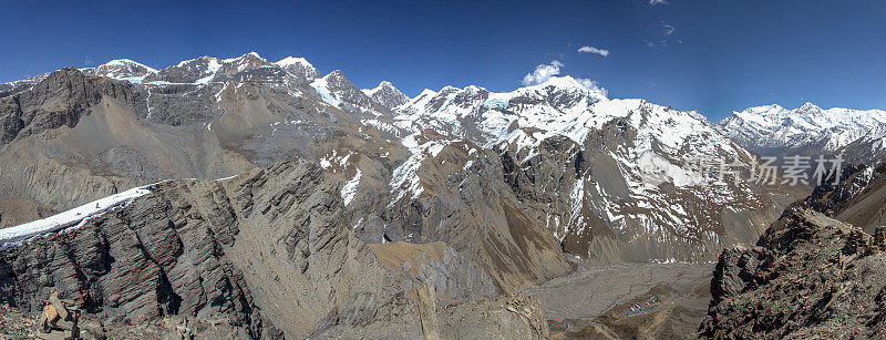 Thorong High Camp全景，Annapurnas长途旅行线路，尼泊尔